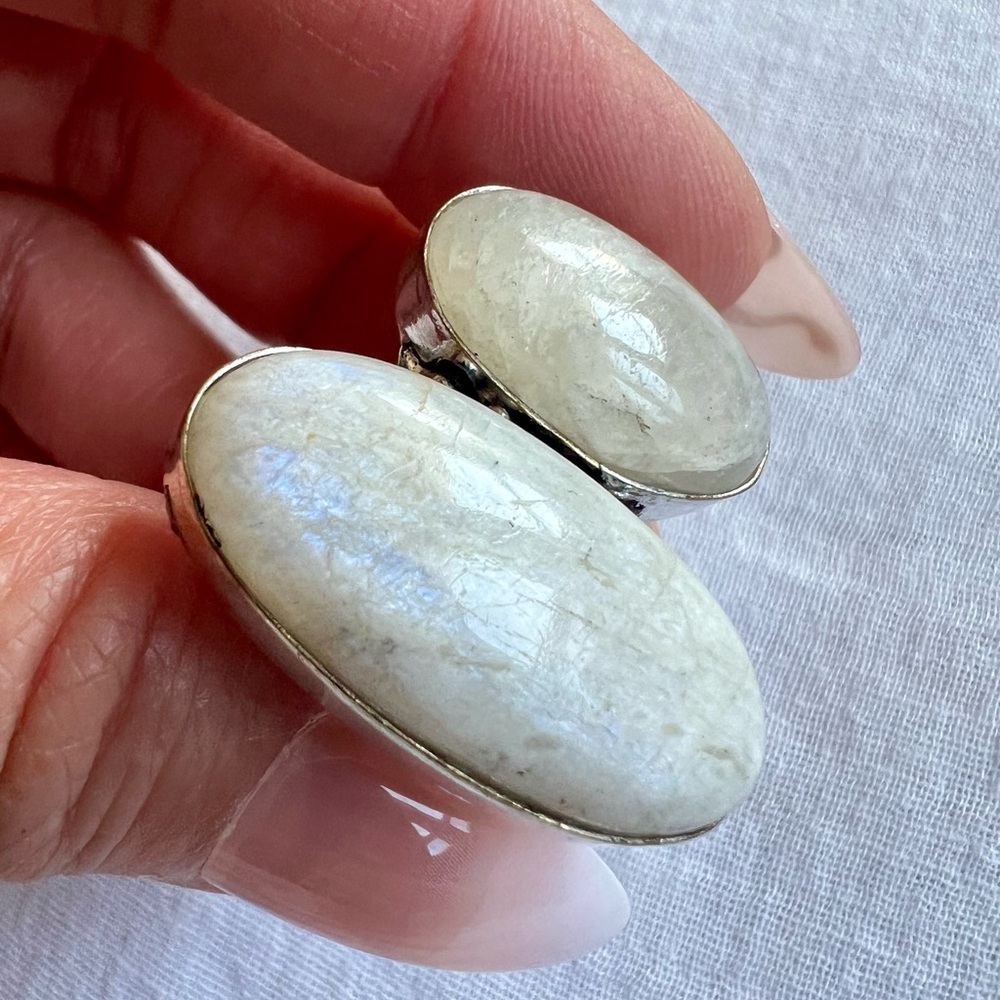 925 OOAK! WOW! Unique Double Purple Flash Moonstone Ring 6.25